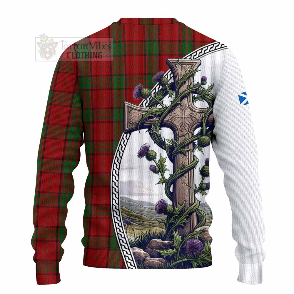 Tartan Vibes Clothing Maxwell Tartan Knitted Sweater with Family Crest and St. Andrew's Cross Accented by Thistle Vines