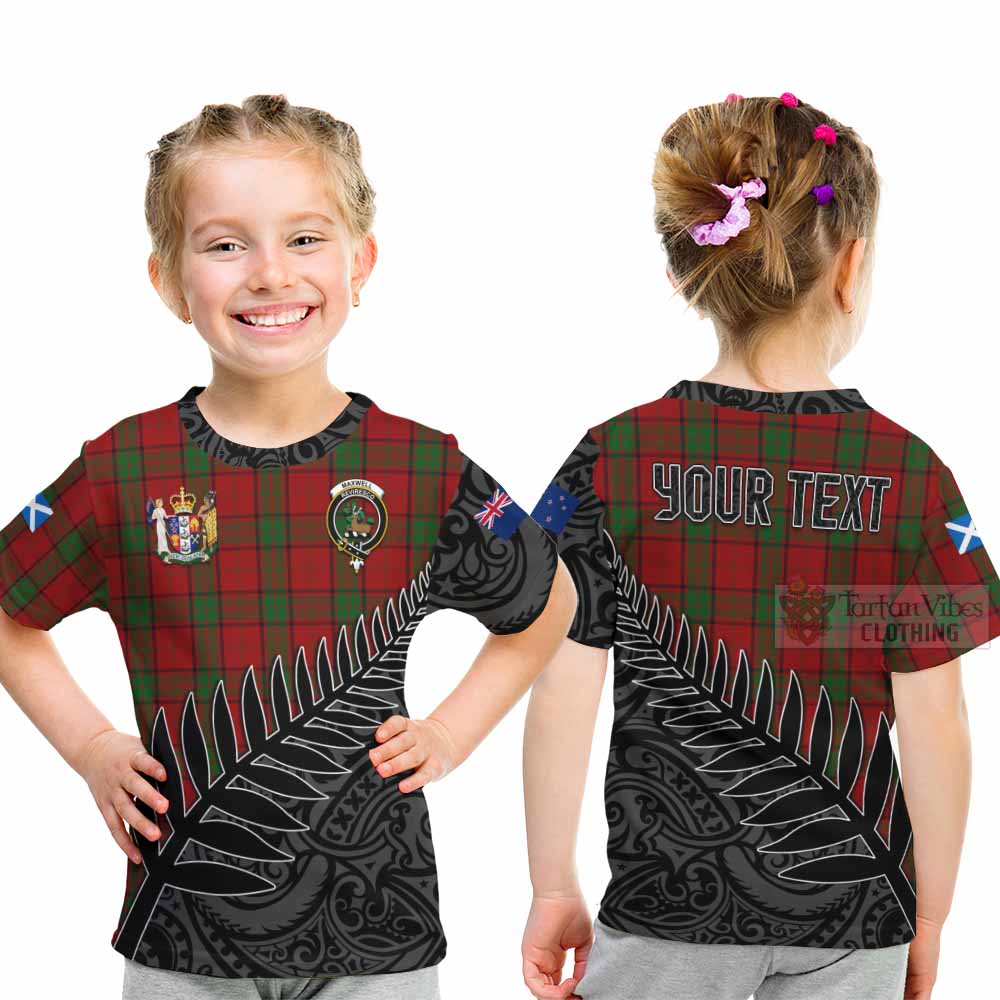 Tartan Vibes Clothing Maxwell Crest Tartan Kid T-Shirt with New Zealand Silver Fern Half Style