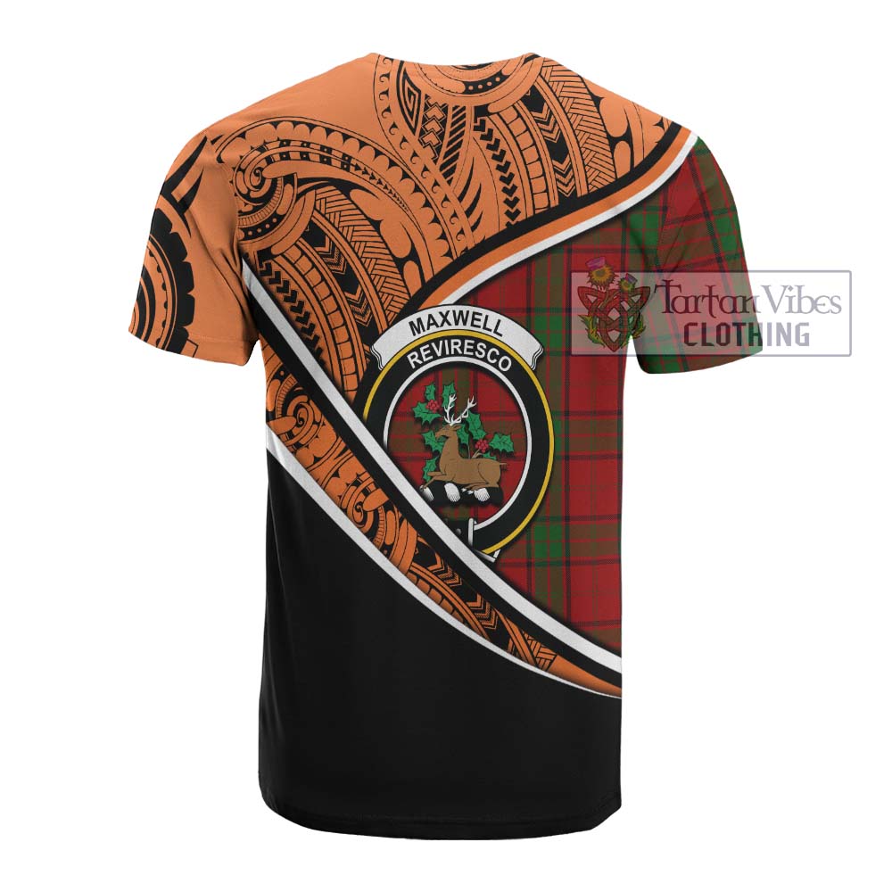 Tartan Vibes Clothing Maxwell Crest Tartan Cotton T-shirt with Maori Tattoo Style - Orange Version