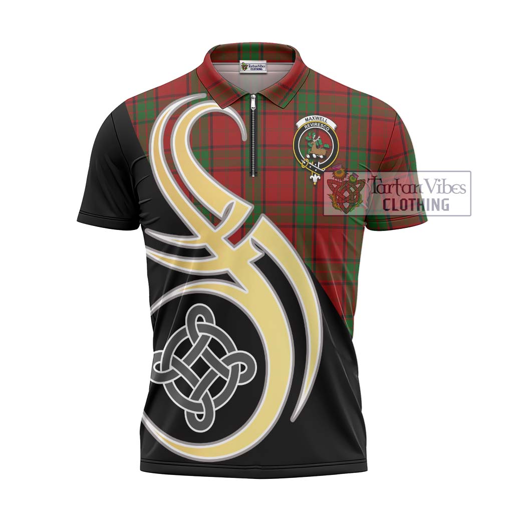 Tartan Vibes Clothing Maxwell Tartan Zipper Polo Shirt with Family Crest and Celtic Symbol Style