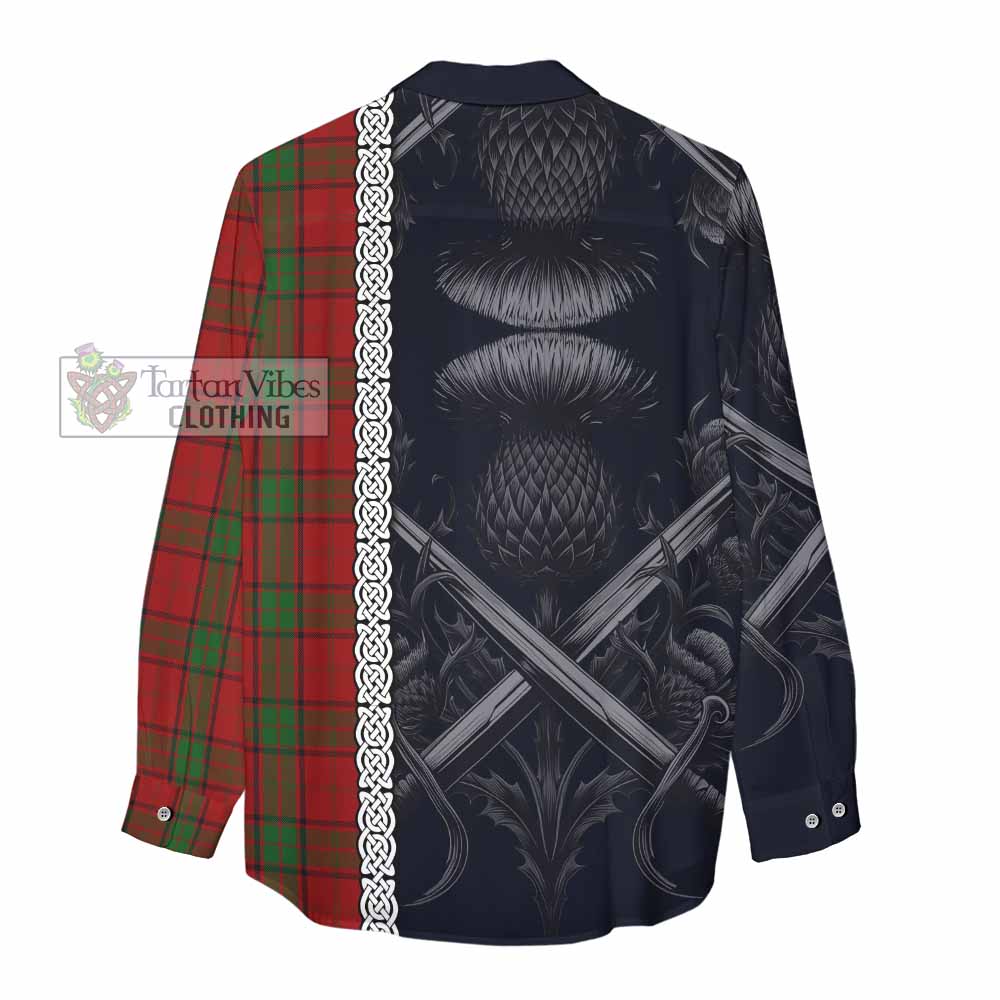 Tartan Vibes Clothing Maxwell Tartan Women's Casual Shirt with Family Crest Cross Sword Thistle Celtic Vibes