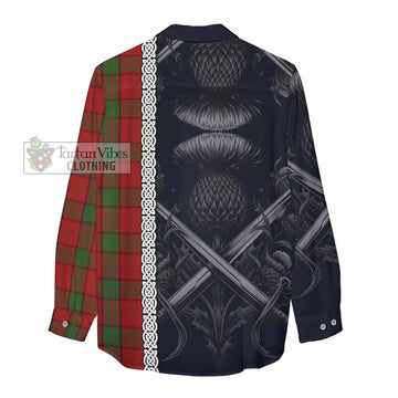 Maxwell Tartan Women's Casual Shirt with Family Crest Cross Sword Thistle Celtic Vibes