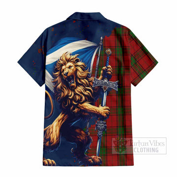 Maxwell Tartan Family Crest Short Sleeve Button Shirt with Scottish Majestic Lion