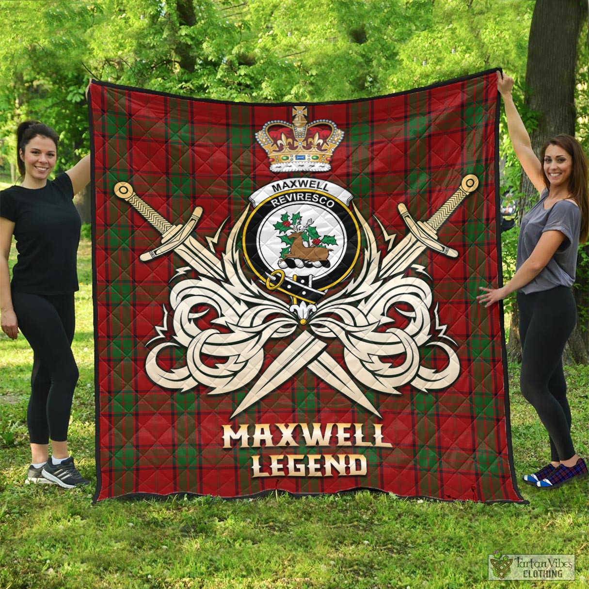 Tartan Vibes Clothing Maxwell Tartan Quilt with Clan Crest and the Golden Sword of Courageous Legacy