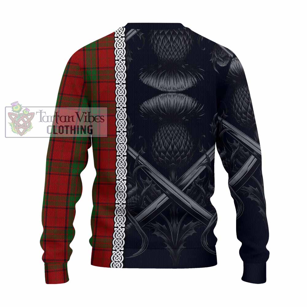 Maxwell Tartan Knitted Sweater with Family Crest Cross Sword Thistle Celtic Vibes - Tartan Vibes Clothing