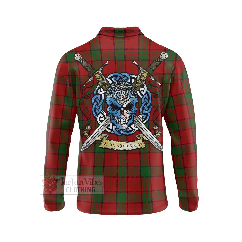 Tartan Vibes Clothing Maxwell Tartan Long Sleeve Polo Shirt with Family Crest Celtic Skull Style