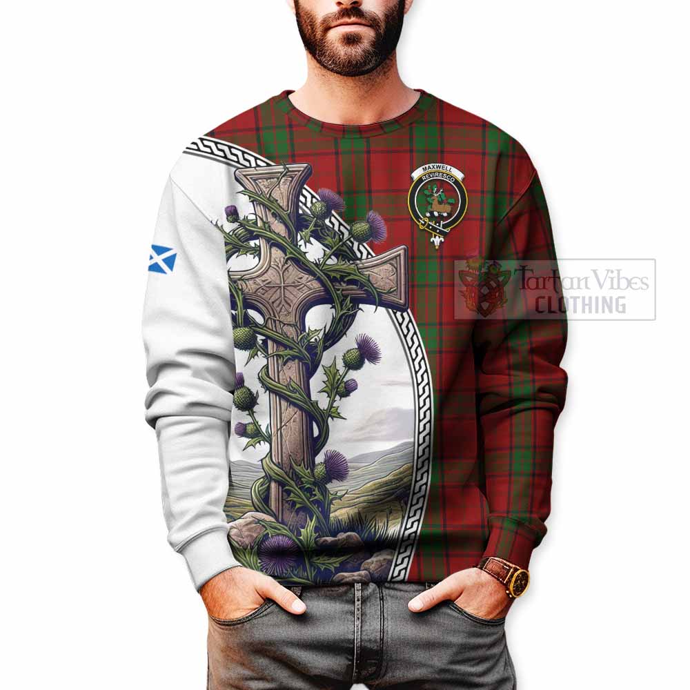 Tartan Vibes Clothing Maxwell Tartan Sweatshirt with Family Crest and St. Andrew's Cross Accented by Thistle Vines