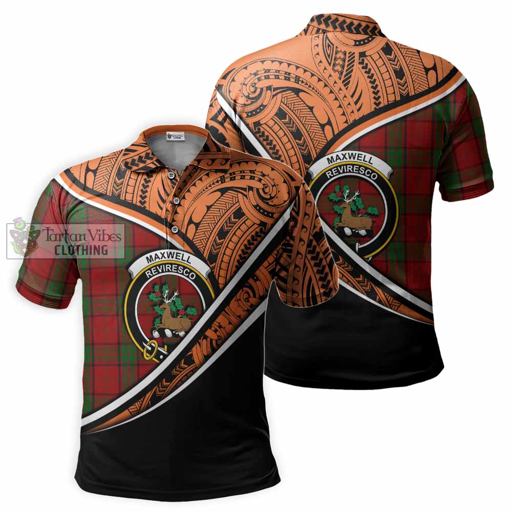 Tartan Vibes Clothing Maxwell Crest Tartan Polo Shirt with Maori Tattoo Style - Orange Version