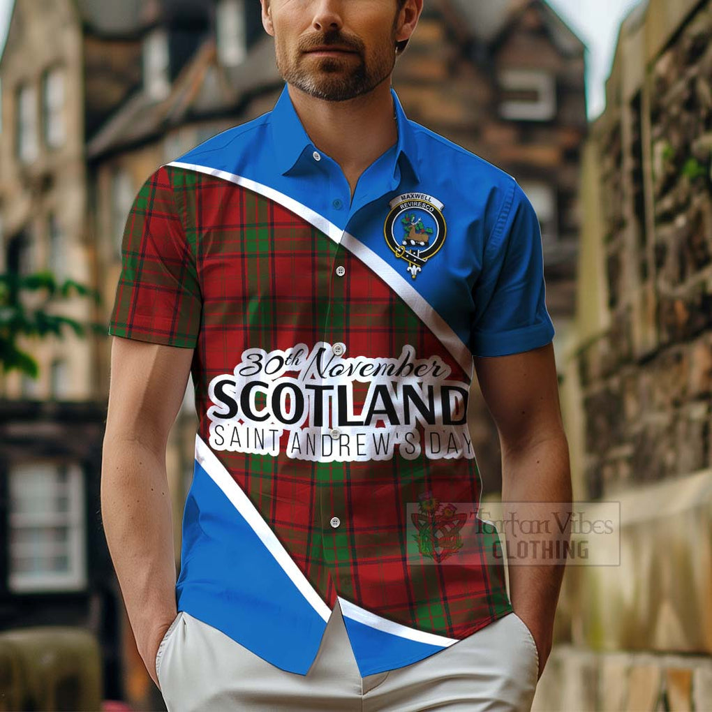 Tartan Vibes Clothing Maxwell Family Crest Tartan Short Sleeve Button Shirt Celebrate Saint Andrew's Day in Style