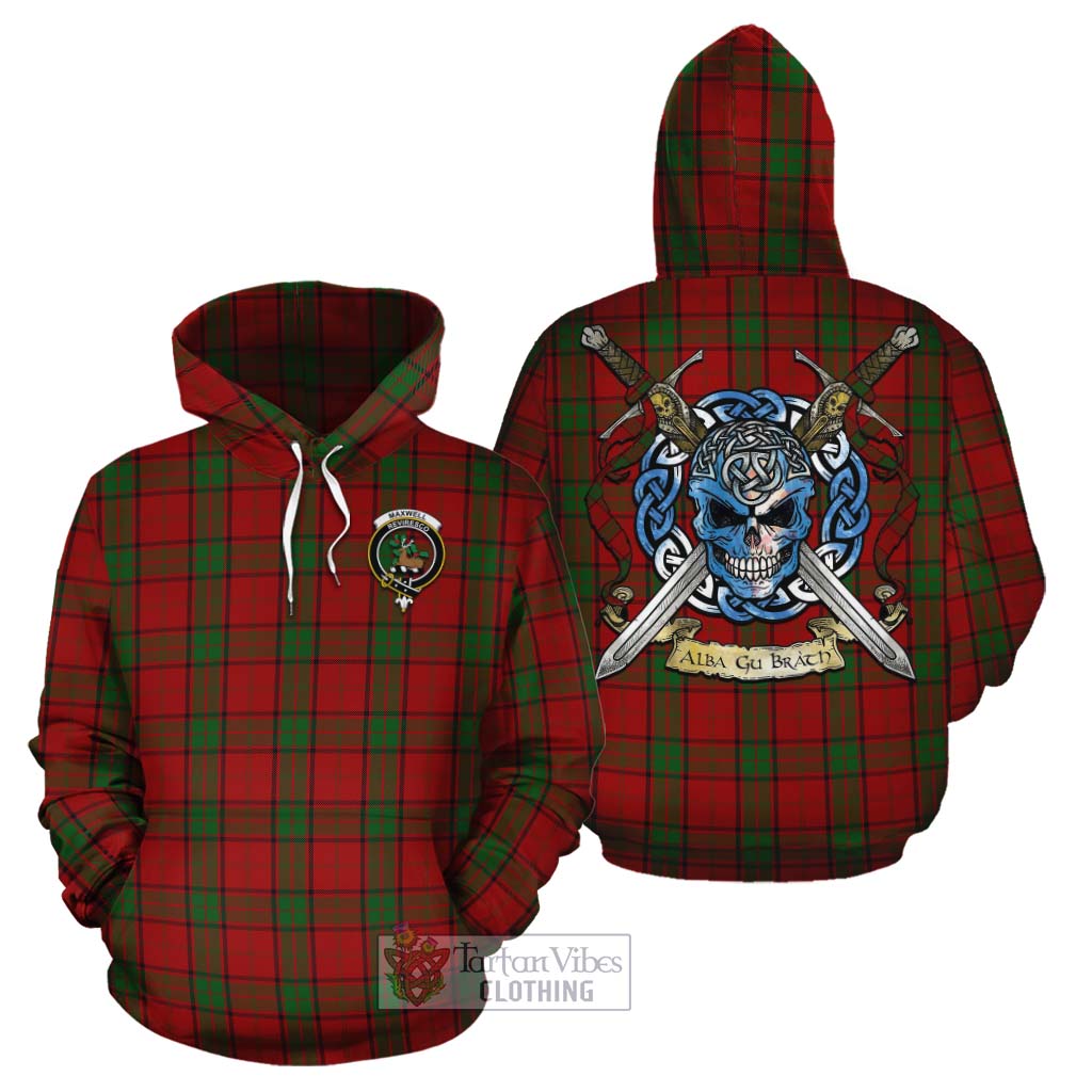 Tartan Vibes Clothing Maxwell Tartan Cotton Hoodie with Family Crest Celtic Skull Style