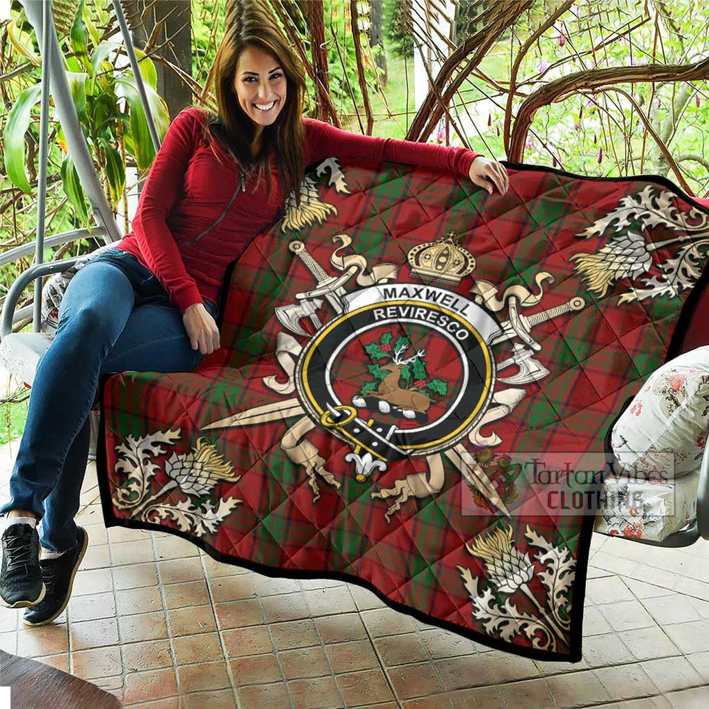 Tartan Vibes Clothing Maxwell Tartan Quilt with Family Crest and Scottish Golden Courage Shield