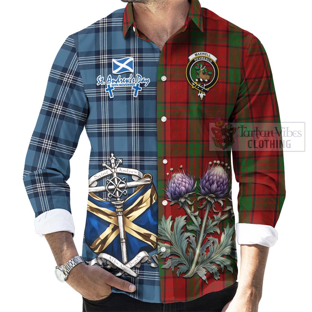 Tartan Vibes Clothing Maxwell Tartan Long Sleeve Button Shirt Happy St. Andrew's Day Half Tartan Style