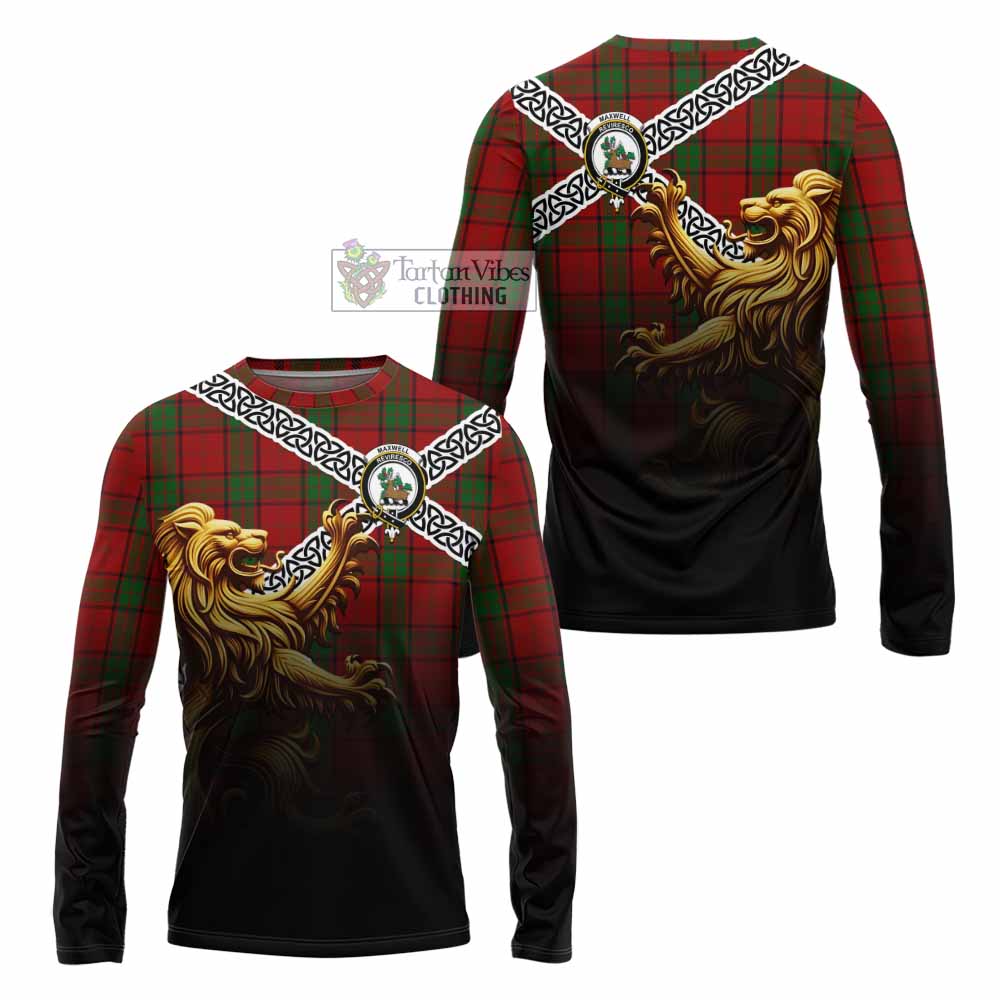 Maxwell Crest Tartan Long Sleeve T-Shirt with Golden Lion Emblem Celtic Style - Tartan Vibes Clothing