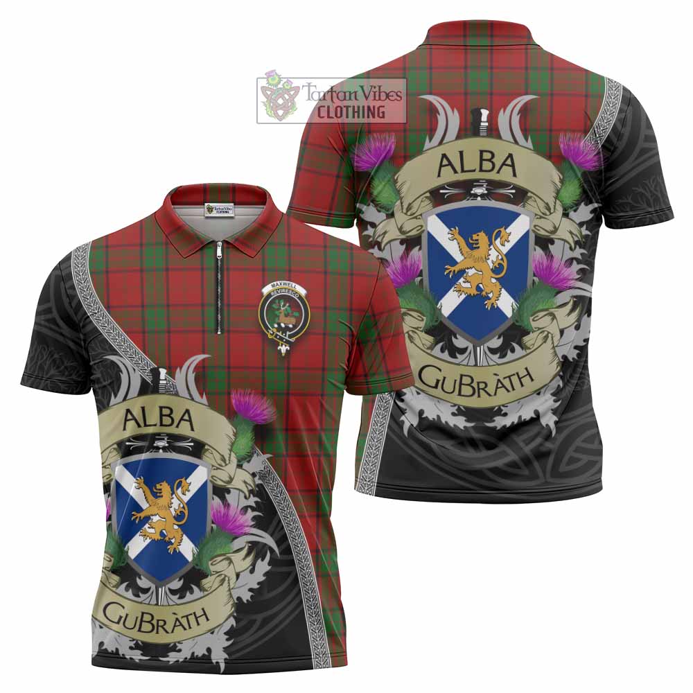 Maxwell Tartan Family Crest Zipper Polo Shirt Lion Rampant Royal Thistle Shield Celtic Inspired - Tartan Vibes Clothing