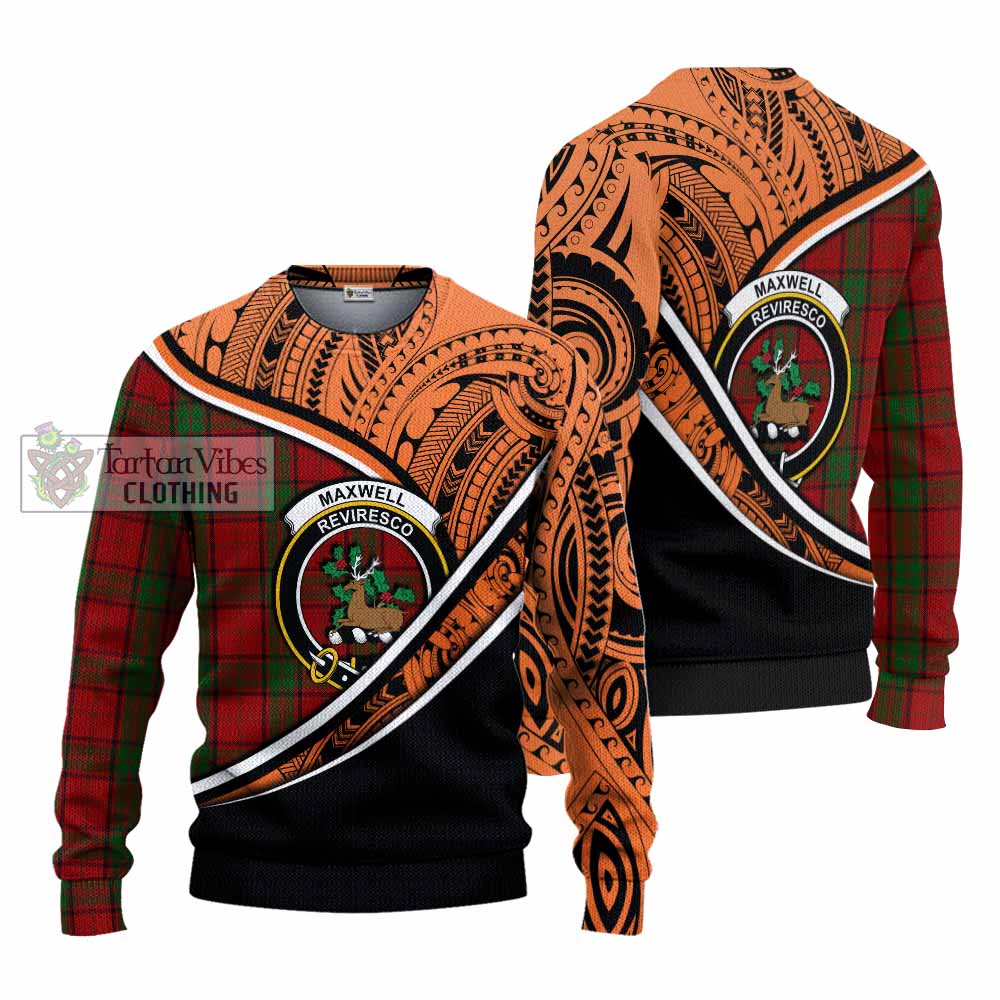 Tartan Vibes Clothing Maxwell Crest Tartan Knitted Sweater with Maori Tattoo Style - Orange Version