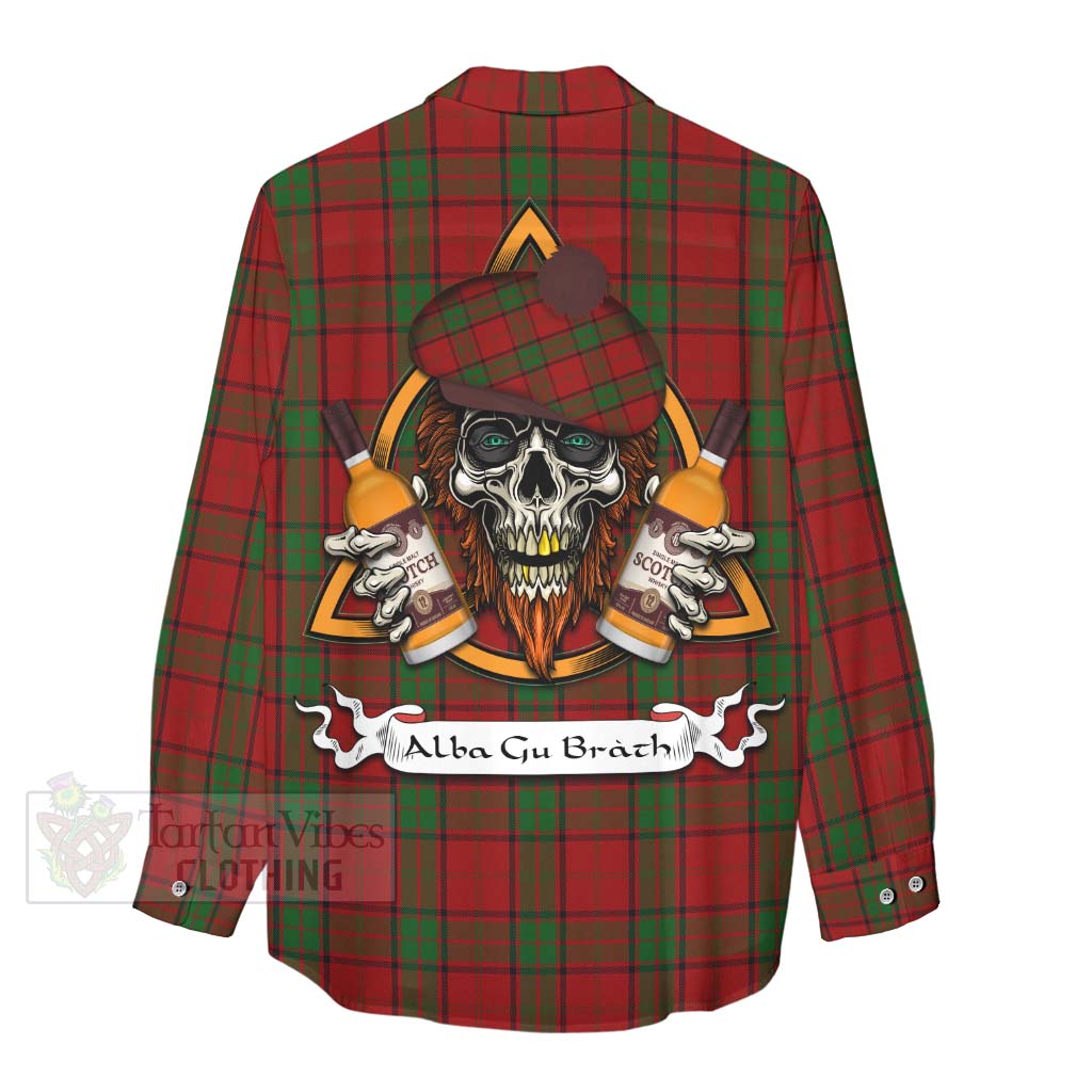 Tartan Vibes Clothing Maxwell Tartan Women's Casual Shirt with Family Crest and Bearded Skull Holding Bottles of Whiskey