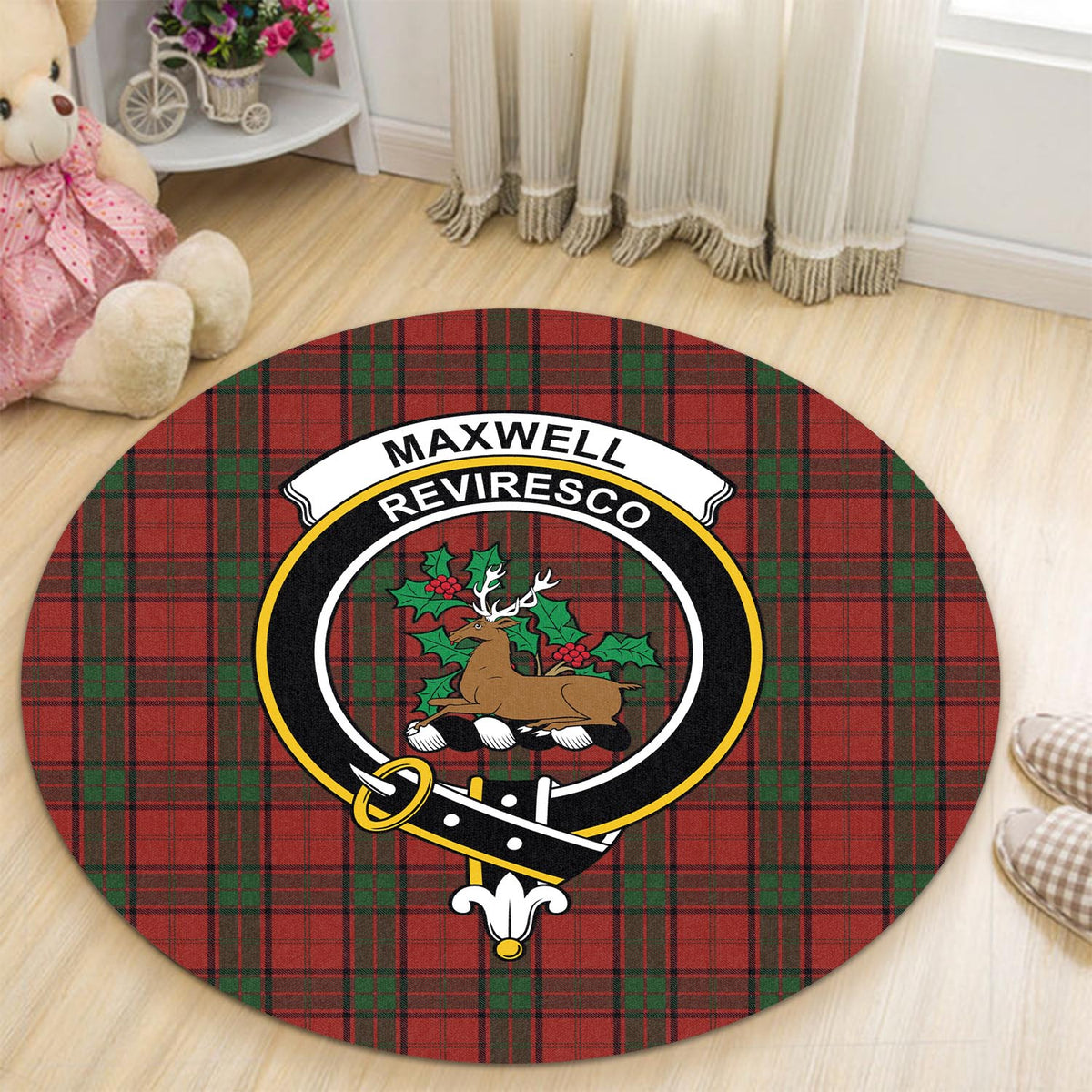 Maxwell Tartan Round Rug with Family Crest - Tartan Vibes Clothing