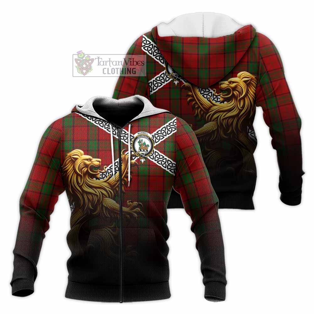 Maxwell Crest Tartan Knitted Hoodie with Golden Lion Emblem Celtic Style Unisex Knitted Zip Hoodie - Tartan Vibes Clothing