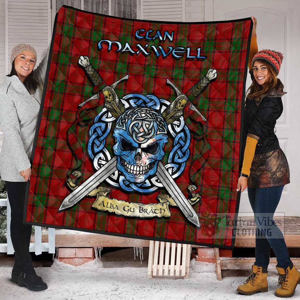 Tartan Vibes Clothing Maxwell Tartan Quilt with Celtic Skull Alba Gu Brath Style