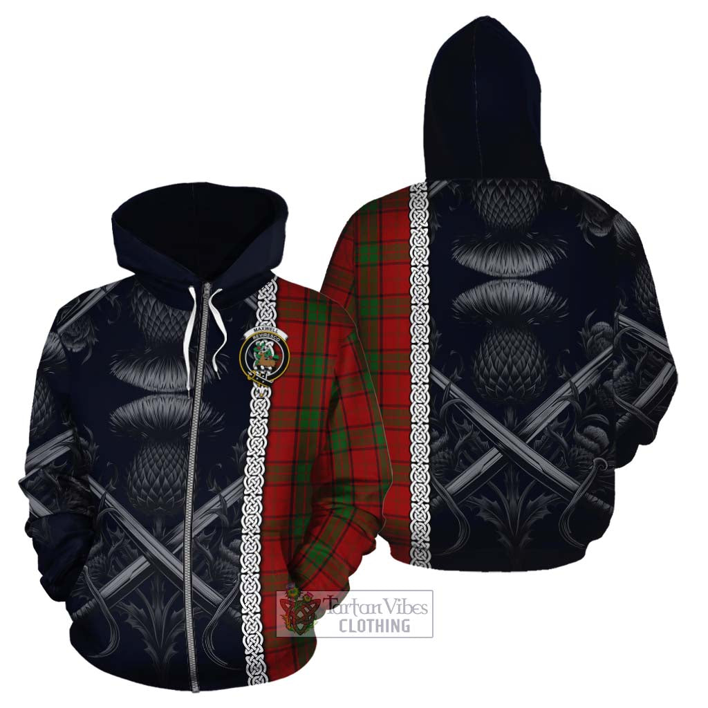 Tartan Vibes Clothing Maxwell Tartan Cotton Hoodie with Family Crest Cross Sword Thistle Celtic Vibes