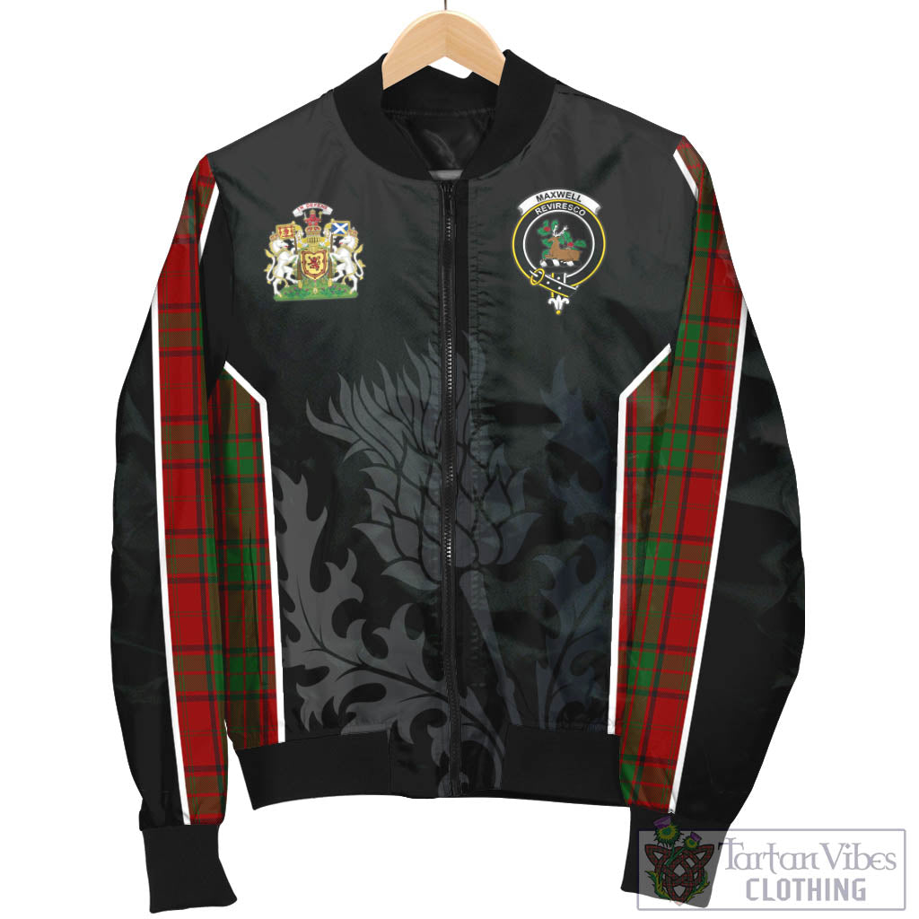 Tartan Vibes Clothing Maxwell Tartan Bomber Jacket with Family Crest and Scottish Thistle Vibes Sport Style