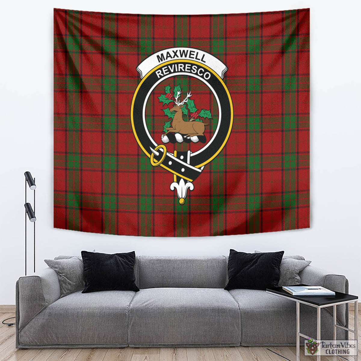 Tartan Vibes Clothing Maxwell Tartan Tapestry Wall Hanging and Home Decor for Room with Family Crest