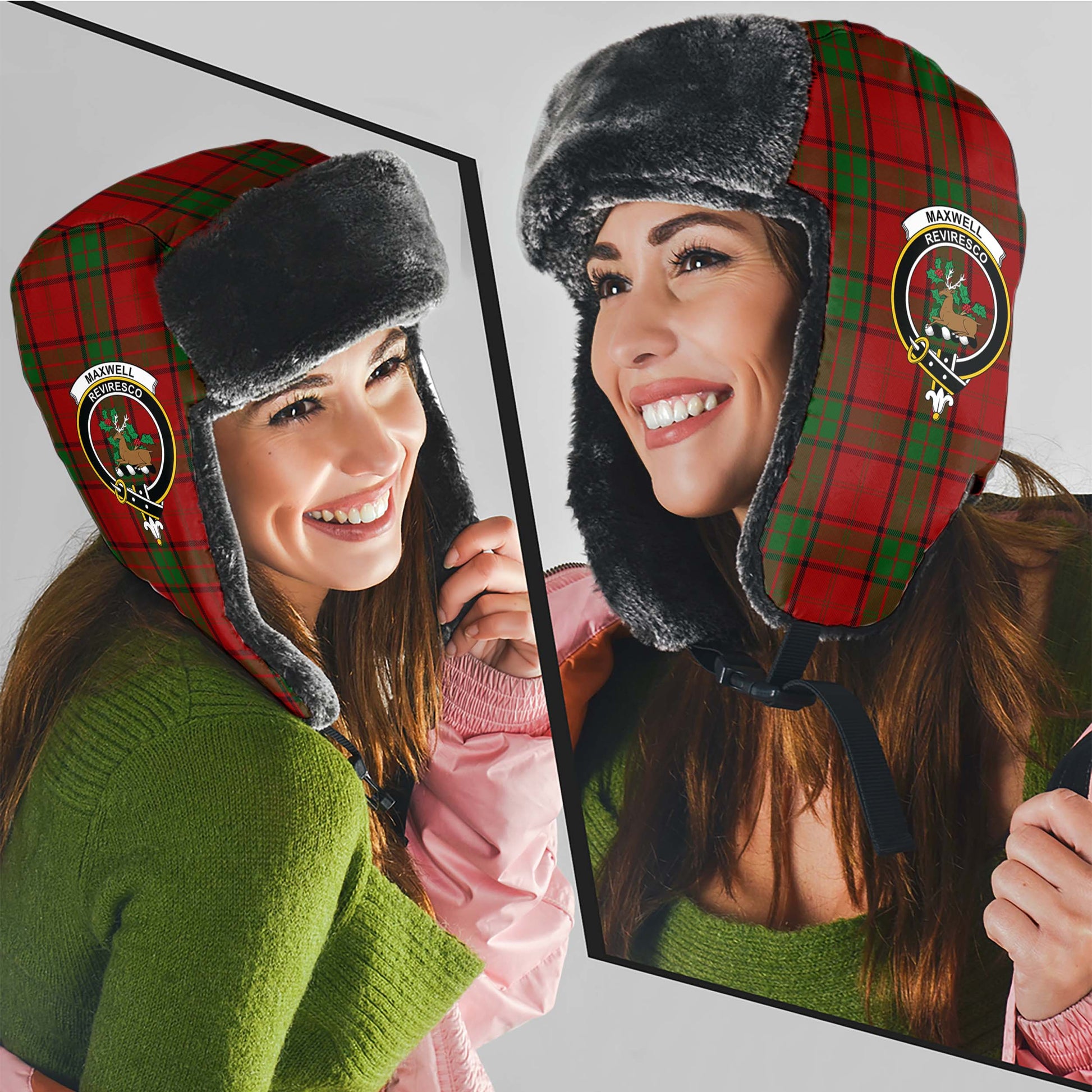 Maxwell Tartan Winter Trapper Hat with Family Crest - Tartanvibesclothing