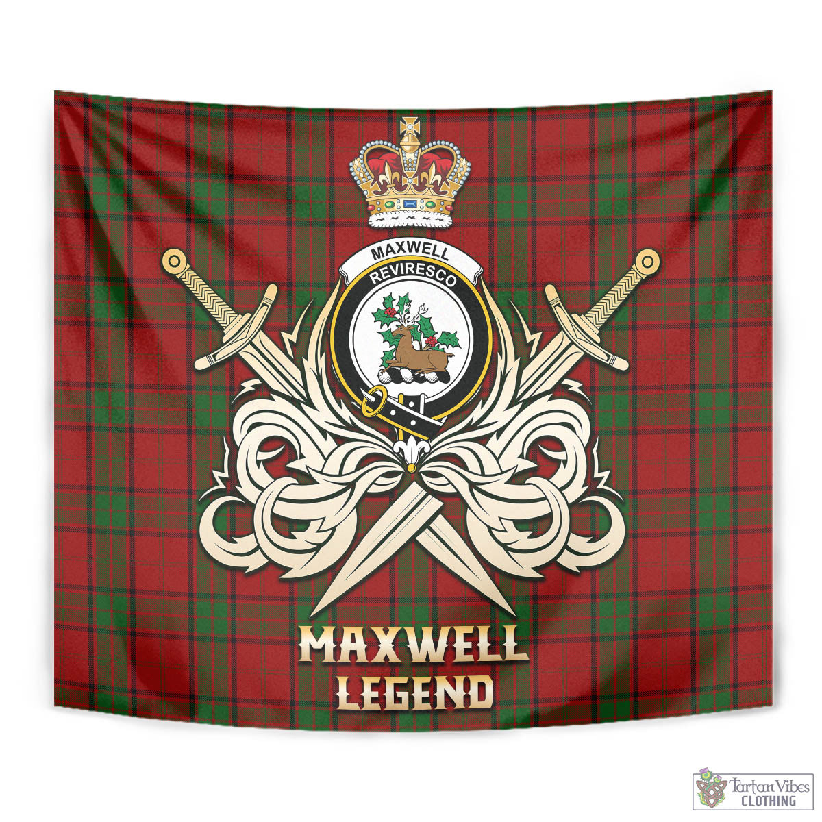 Tartan Vibes Clothing Maxwell Tartan Tapestry with Clan Crest and the Golden Sword of Courageous Legacy