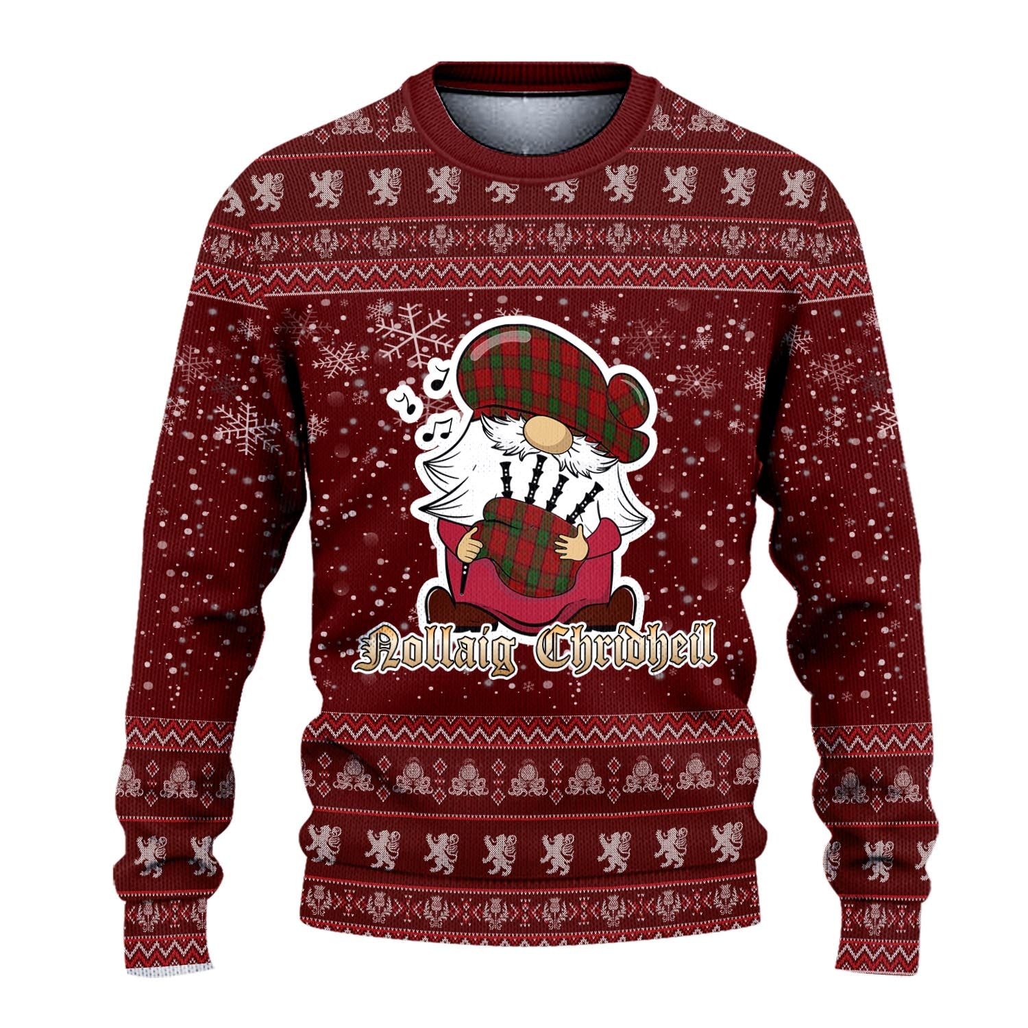 Maxwell Clan Christmas Family Knitted Sweater with Funny Gnome Playing Bagpipes - Tartanvibesclothing