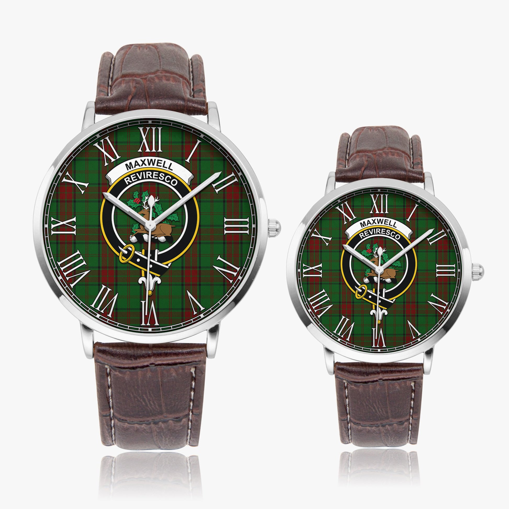 Maxwell Hunting Tartan Family Crest Leather Strap Quartz Watch - Tartanvibesclothing