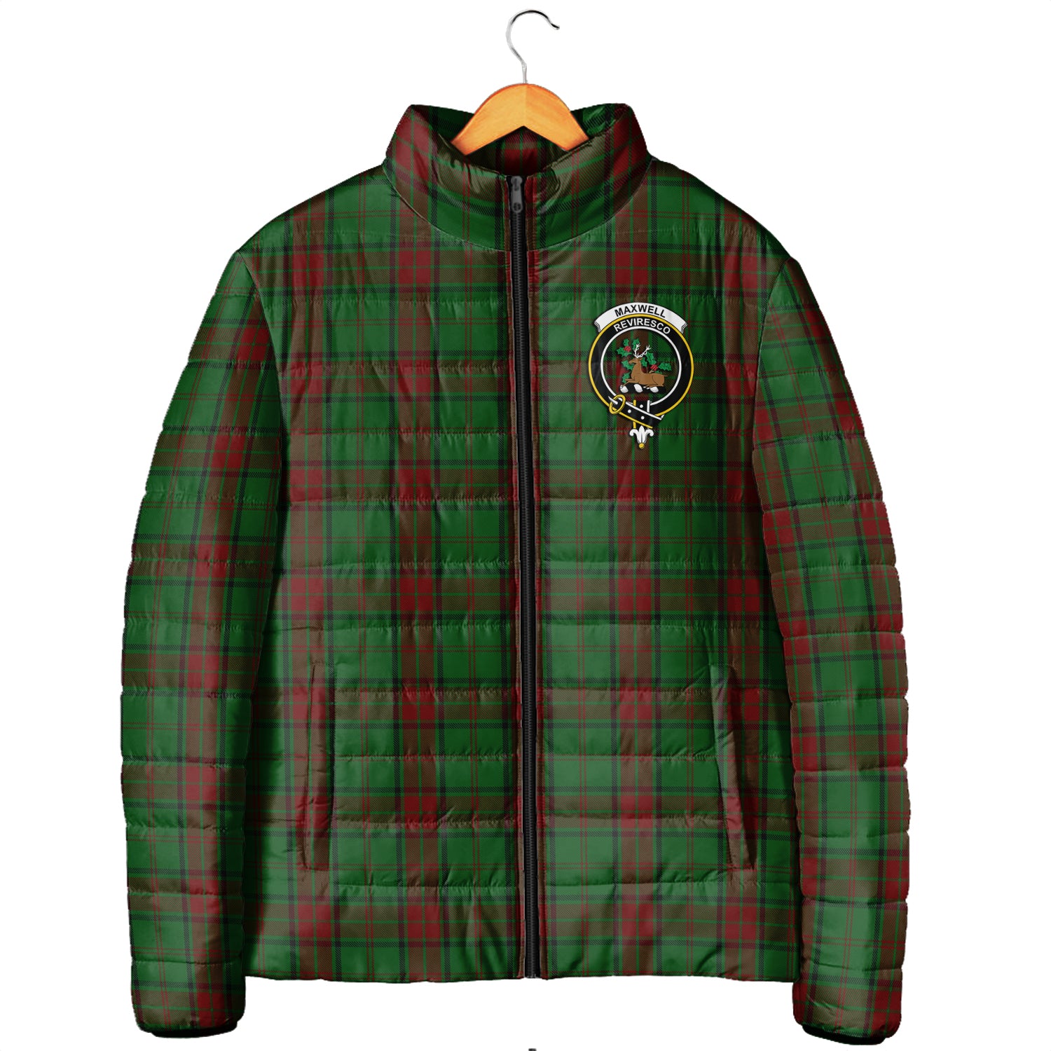 Maxwell Hunting Tartan Padded Jacket with Family Crest - Tartanvibesclothing