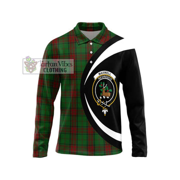 Maxwell Hunting Tartan Long Sleeve Polo Shirt with Family Crest Circle Style