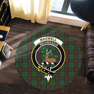 Maxwell Hunting Tartan Round Rug with Family Crest