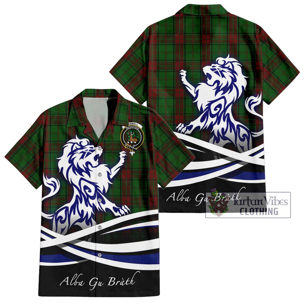 Maxwell Hunting Tartan Short Sleeve Button Shirt with Alba Gu Brath Regal Lion Emblem Kid - Tartanvibesclothing Shop