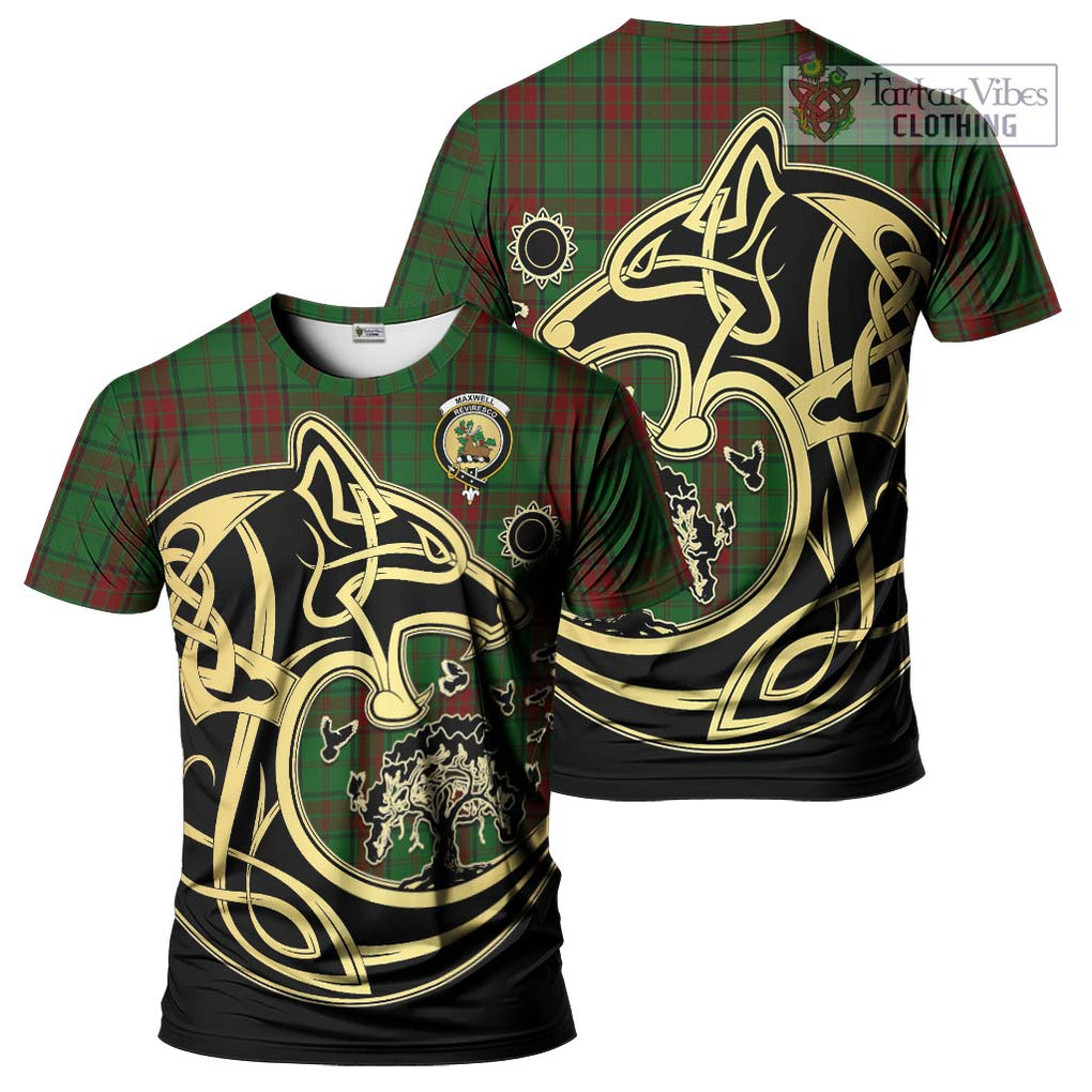 Maxwell Hunting Tartan T-Shirt with Family Crest Celtic Wolf Style Kid's Shirt - Tartan Vibes Clothing