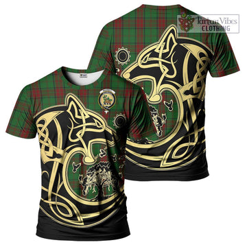 Maxwell Hunting Tartan T-Shirt with Family Crest Celtic Wolf Style