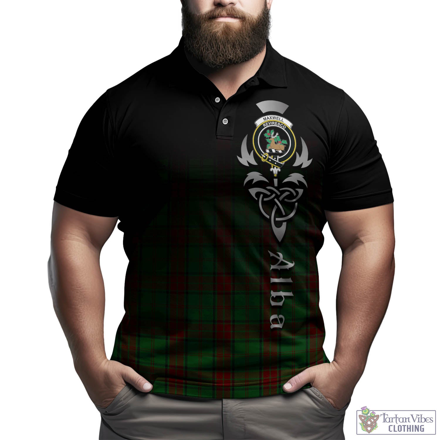 Tartan Vibes Clothing Maxwell Hunting Tartan Polo Shirt Featuring Alba Gu Brath Family Crest Celtic Inspired