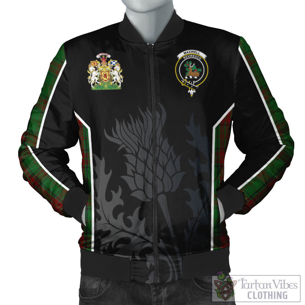 Tartan Vibes Clothing Maxwell Hunting Tartan Bomber Jacket with Family Crest and Scottish Thistle Vibes Sport Style