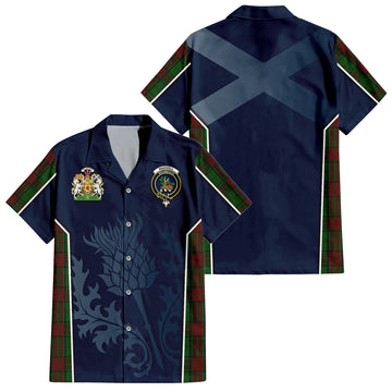 Maxwell Hunting Tartan Short Sleeve Button Up Shirt with Family Crest and Scottish Thistle Vibes Sport Style