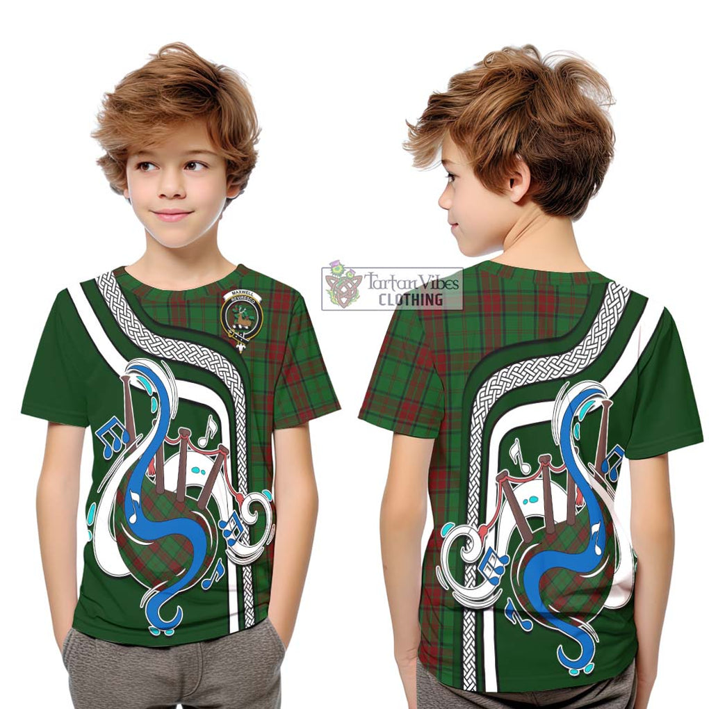 Tartan Vibes Clothing Maxwell Hunting Tartan Kid T-Shirt with Epic Bagpipe Style