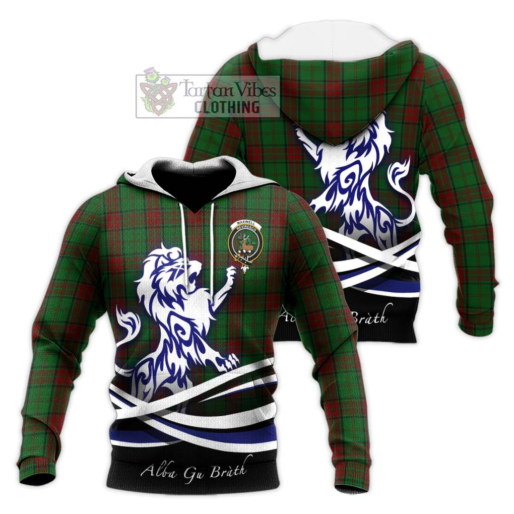 Maxwell Hunting Tartan Knitted Hoodie with Alba Gu Brath Regal Lion Emblem Unisex Knitted Pullover Hoodie - Tartanvibesclothing Shop