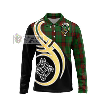 Maxwell Hunting Tartan Long Sleeve Polo Shirt with Family Crest and Celtic Symbol Style