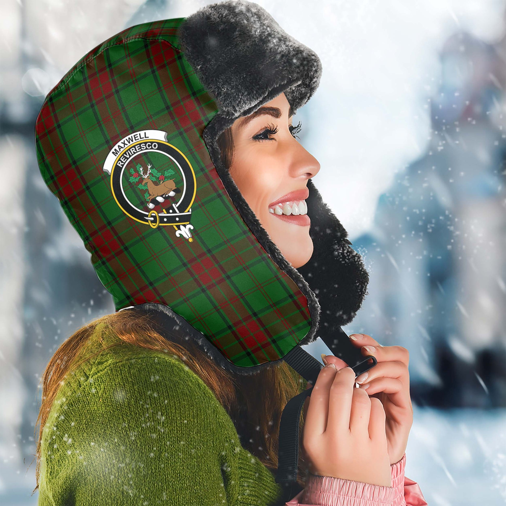 Maxwell Hunting Tartan Winter Trapper Hat with Family Crest Winter Trapper Hat Universal Fit Circumference 22.8in (58cm) - Tartanvibesclothing