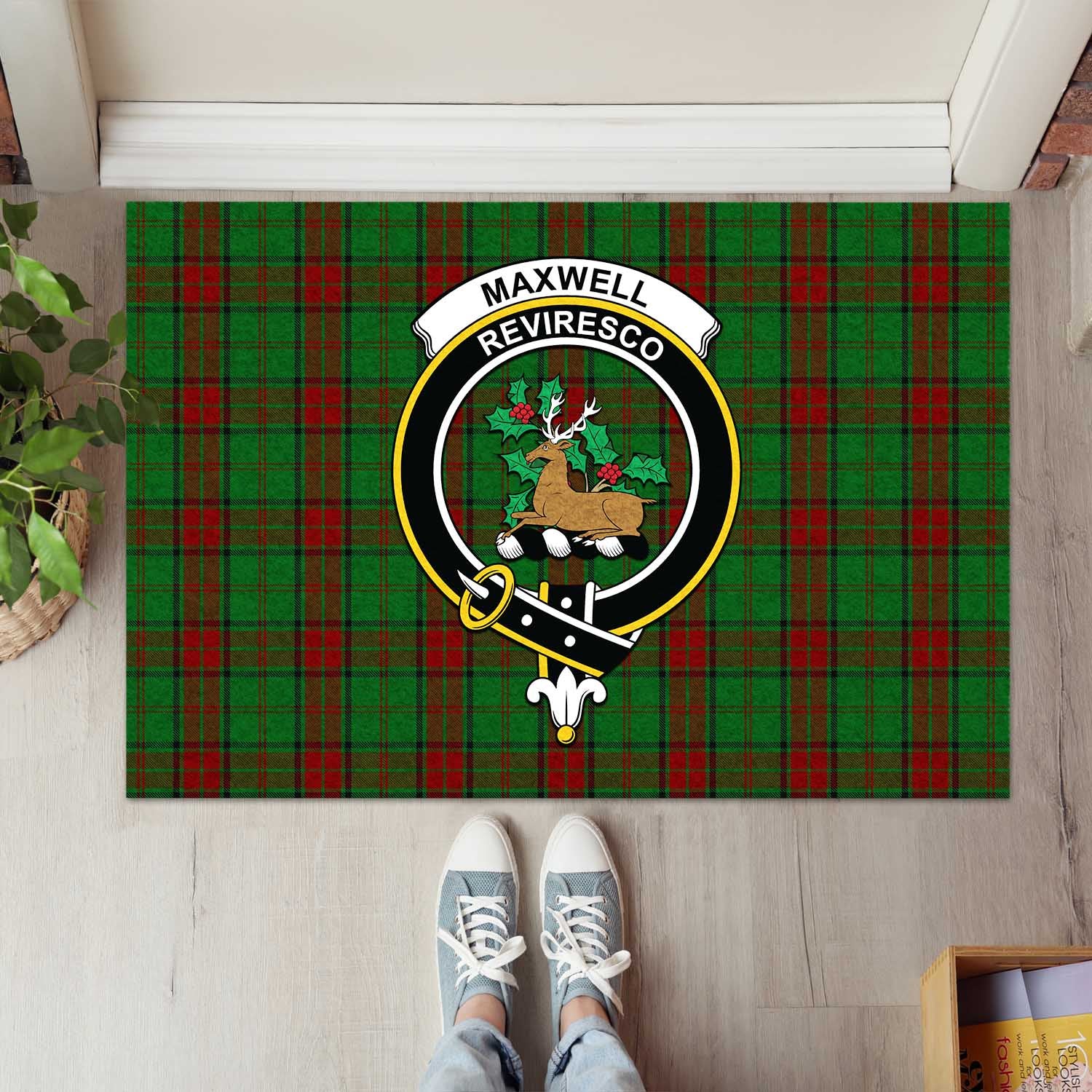 Maxwell Hunting Tartan Door Mat with Family Crest - Tartanvibesclothing