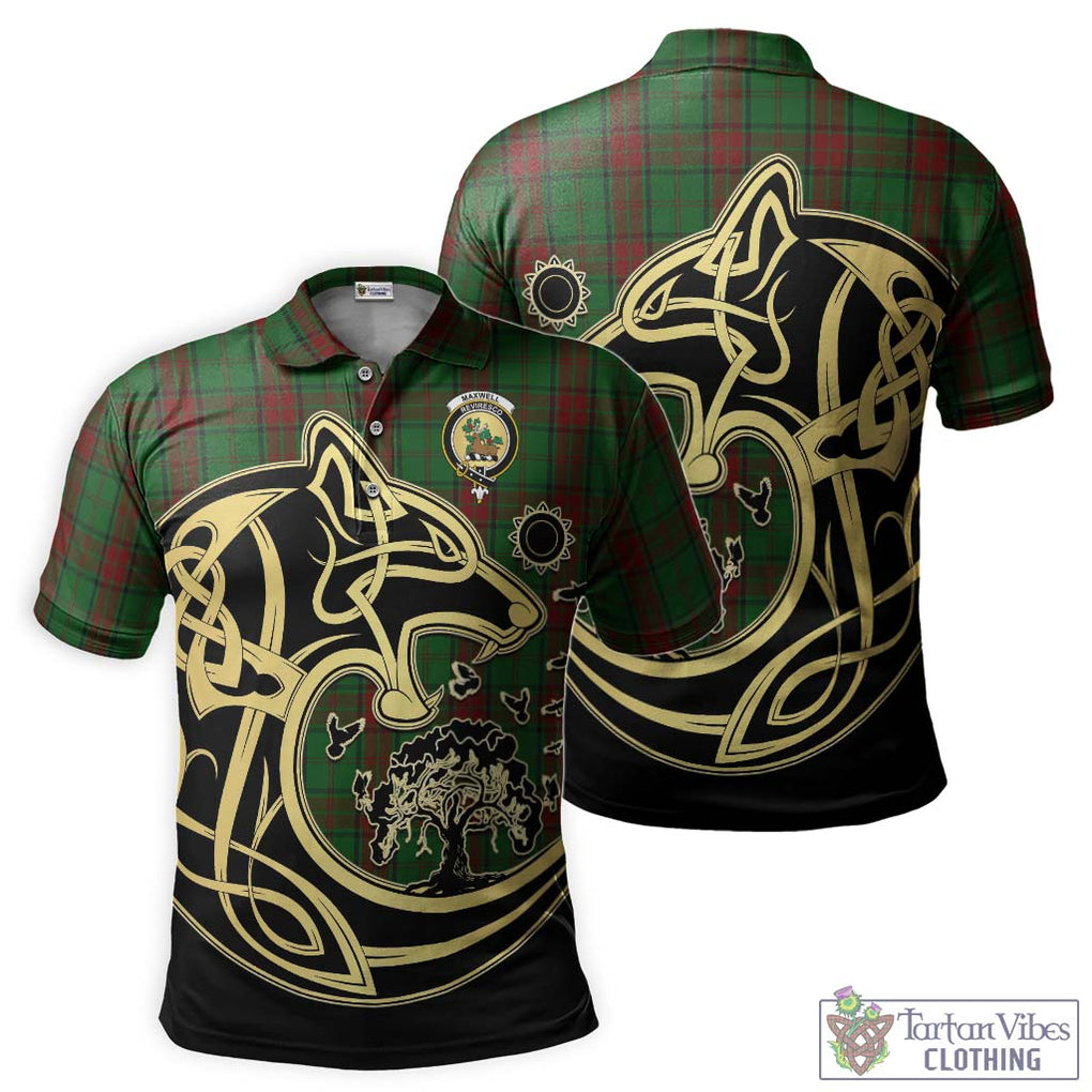 Maxwell Hunting Tartan Polo Shirt with Family Crest Celtic Wolf Style Kid - Tartanvibesclothing Shop