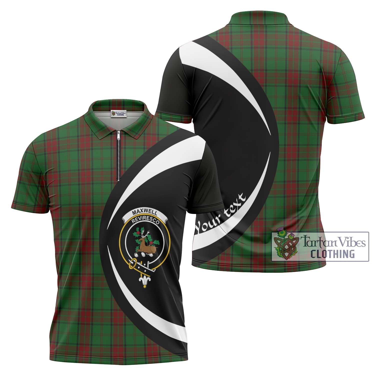 Tartan Vibes Clothing Maxwell Hunting Tartan Zipper Polo Shirt with Family Crest Circle Style