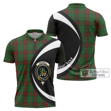 Maxwell Hunting Tartan Zipper Polo Shirt with Family Crest Circle Style