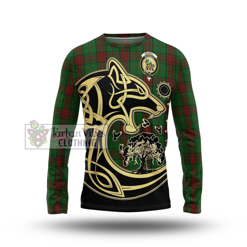 Maxwell Hunting Tartan Long Sleeve T-Shirt with Family Crest Celtic Wolf Style Unisex - Tartan Vibes Clothing