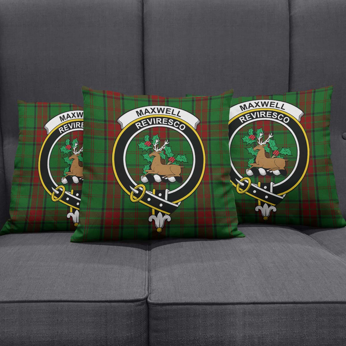 Maxwell Hunting Tartan Pillow Cover with Family Crest Square Pillow Cover - Tartanvibesclothing