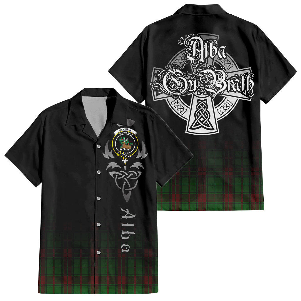 Tartan Vibes Clothing Maxwell Hunting Tartan Short Sleeve Button Up Featuring Alba Gu Brath Family Crest Celtic Inspired